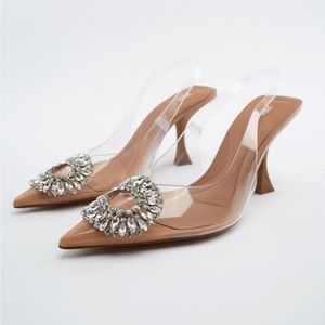 ZARA EMBELLISHED VINYL HEELED SHOES- never worn!